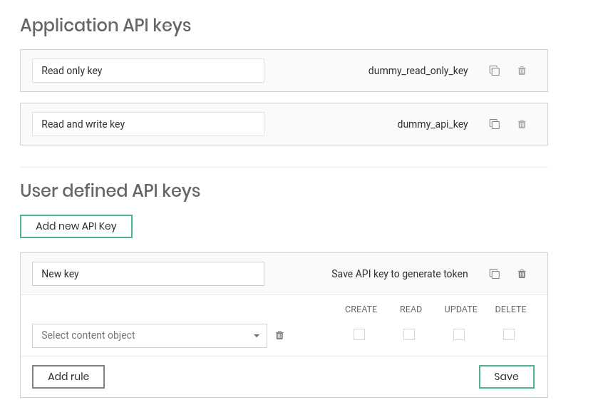 Flotiq user defined scoped API keys